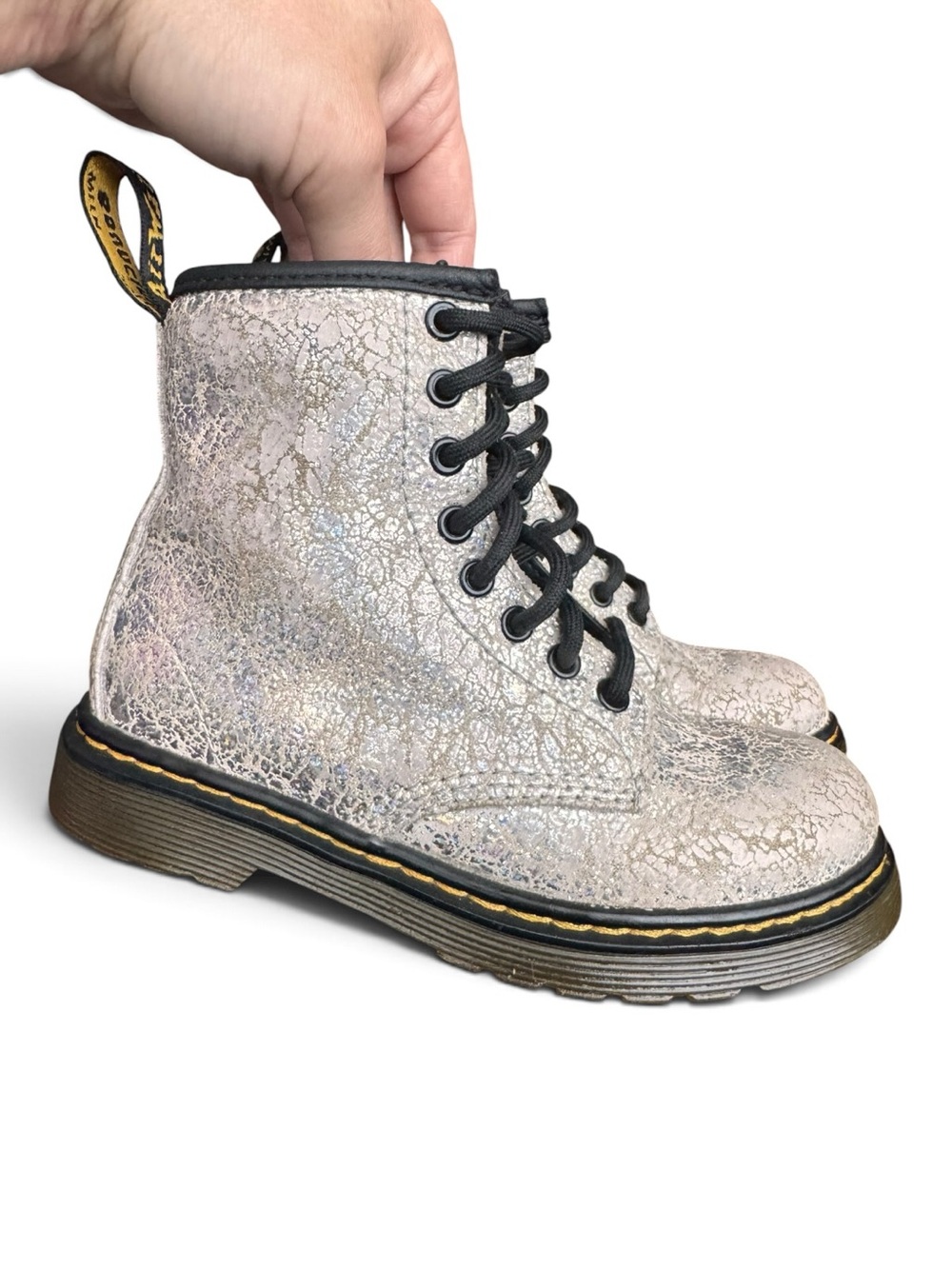 Dr. Martens 1460 Crinkle Metallic Silver Holographic Kids Boots US 11